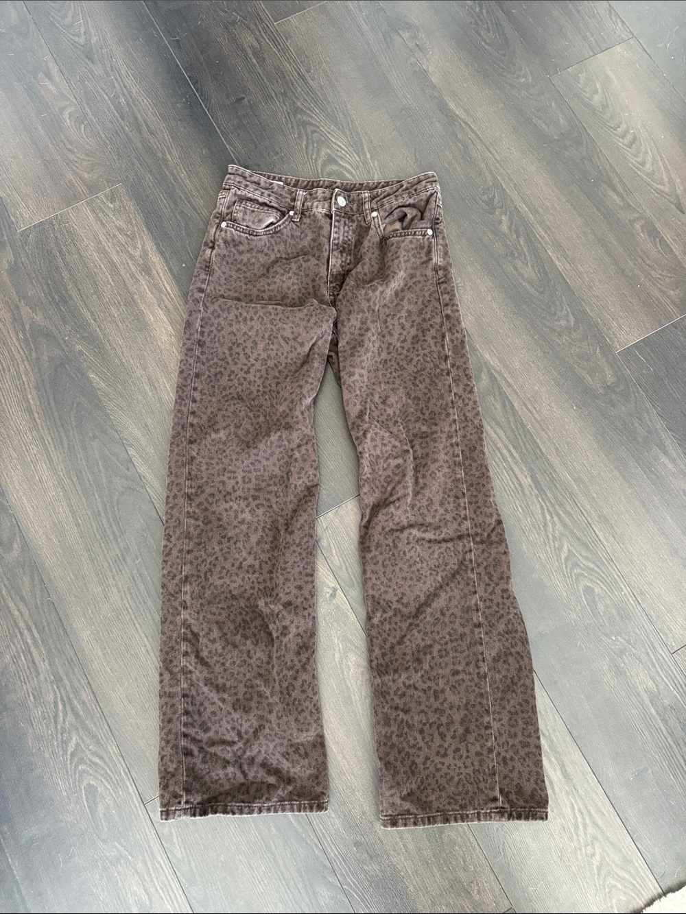 ZARA Brown Leopard Cheetah Mid Rise Wide Leg Denim US 2 EU 34